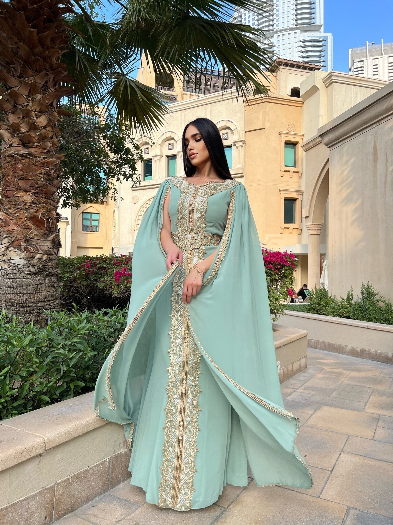 Abaya with Golden Embroidery - MASHUP