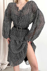 Balloon Sleeve Spotted Dress Black - MASHUP