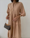 Beige Ruffle layered Cotton Dress - MASHUP