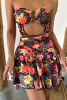 Black Flower Pattern Window Detail Mini Dress - MASHUP