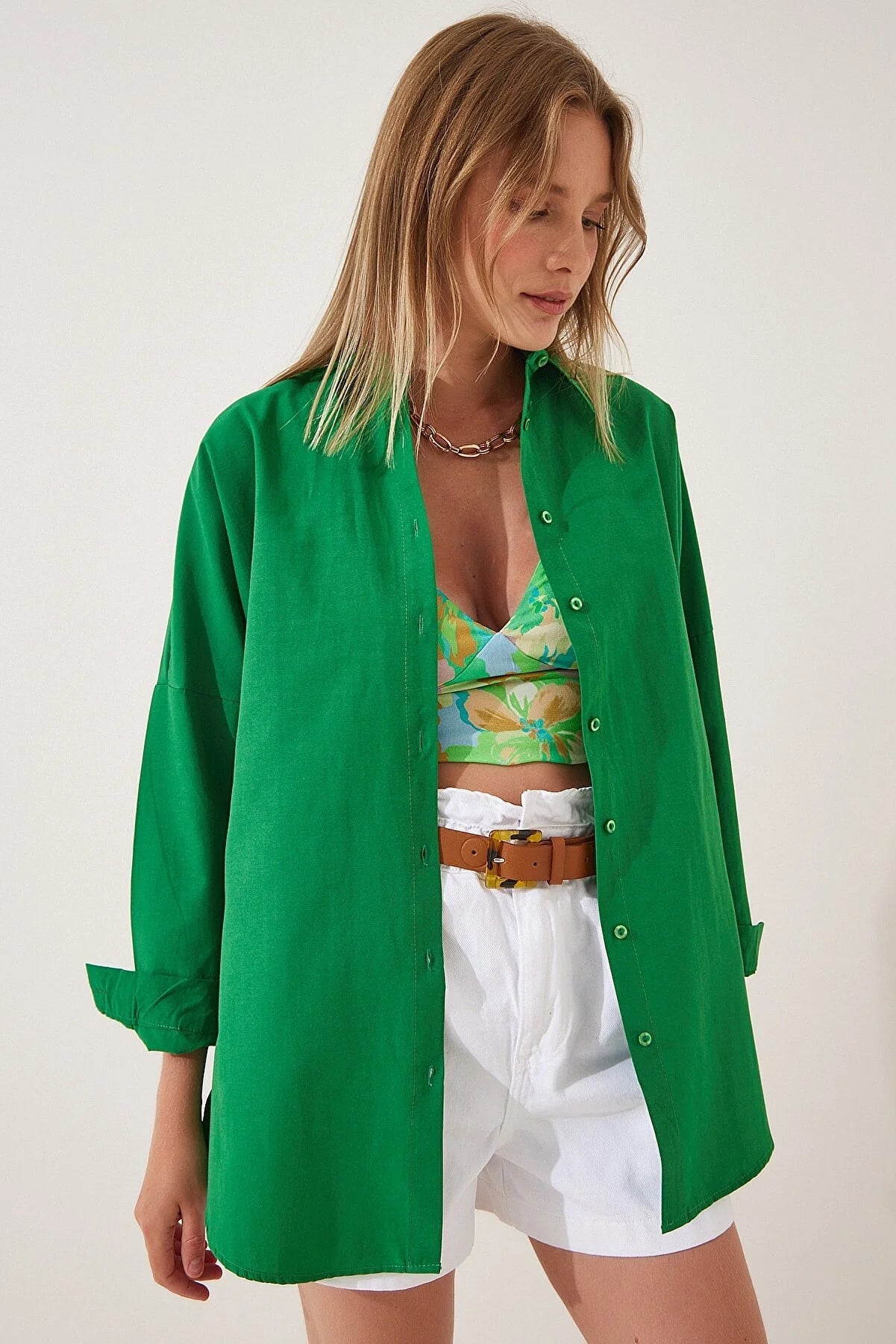 Cotton Green Oversize Shirt - MASHUP