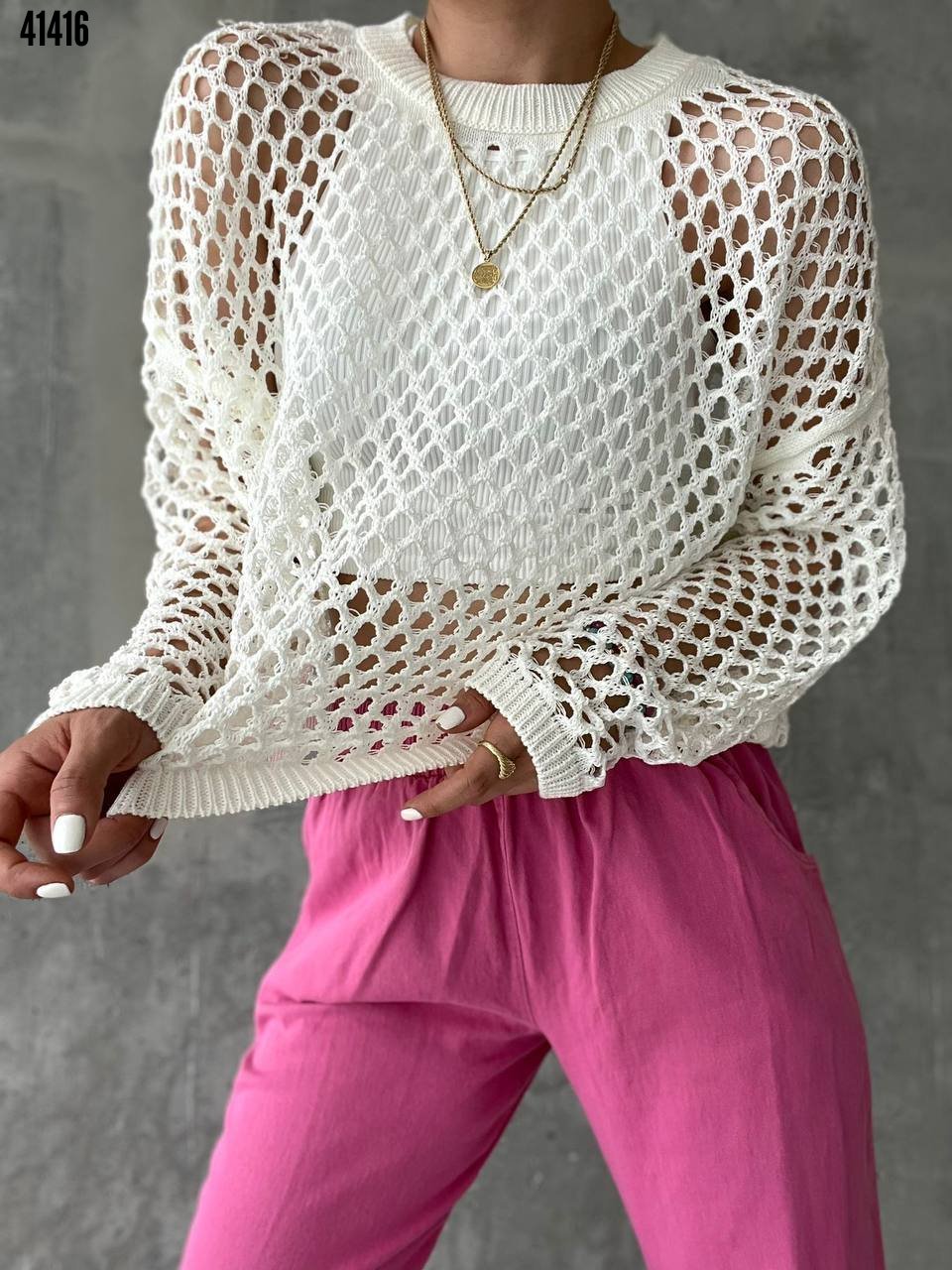 Crochet Knit Long Sleeve Top - MASHUP