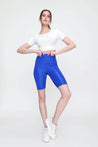 Elastic Polyester High Waist Tight Shorts Pants Leggings Blue - MASHUP