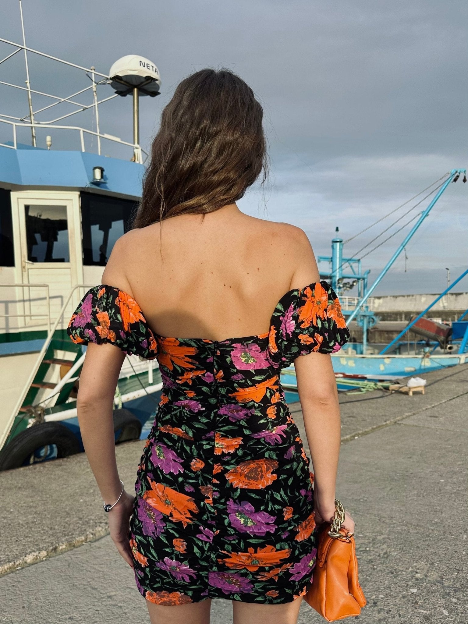 Floral Short Off-shoulder Tight Dress - MASHUP