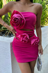 Fuchsia Rose Pattern Strapless Mini Dress - MASHUP