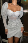 Gray Balloon Sleeve Silvery Dress - MASHUP