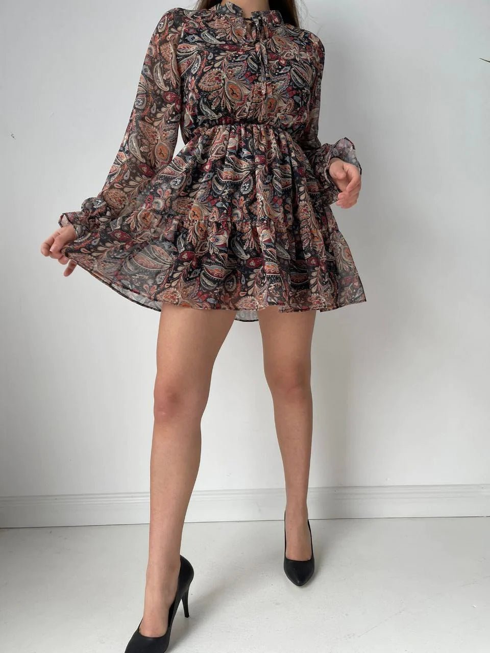 High Neck Printed Mini Dress - MASHUP