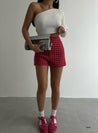 High Waist Mini Tweed Shorts - MASHUP