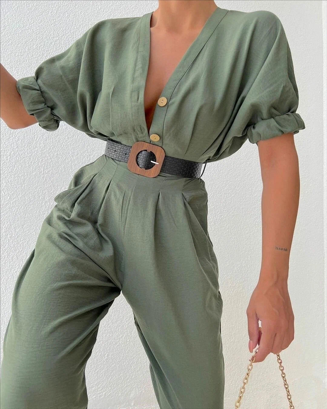 Linen Half sleeves jumpsuit - MASHUP