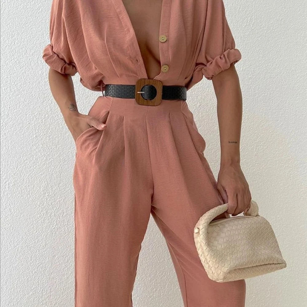 Linen Half sleeves jumpsuit - MASHUP