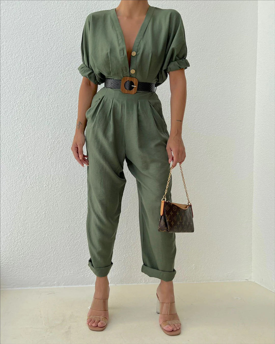 Linen Half sleeves jumpsuit - MASHUP