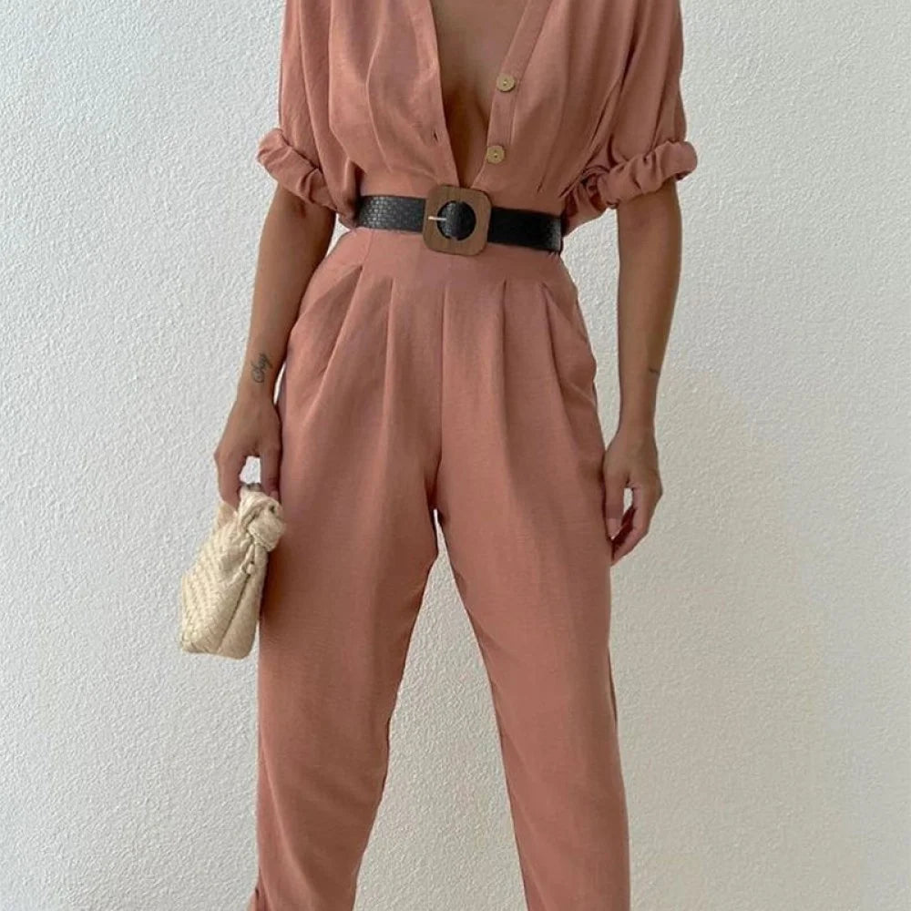 Linen Half sleeves jumpsuit - MASHUP