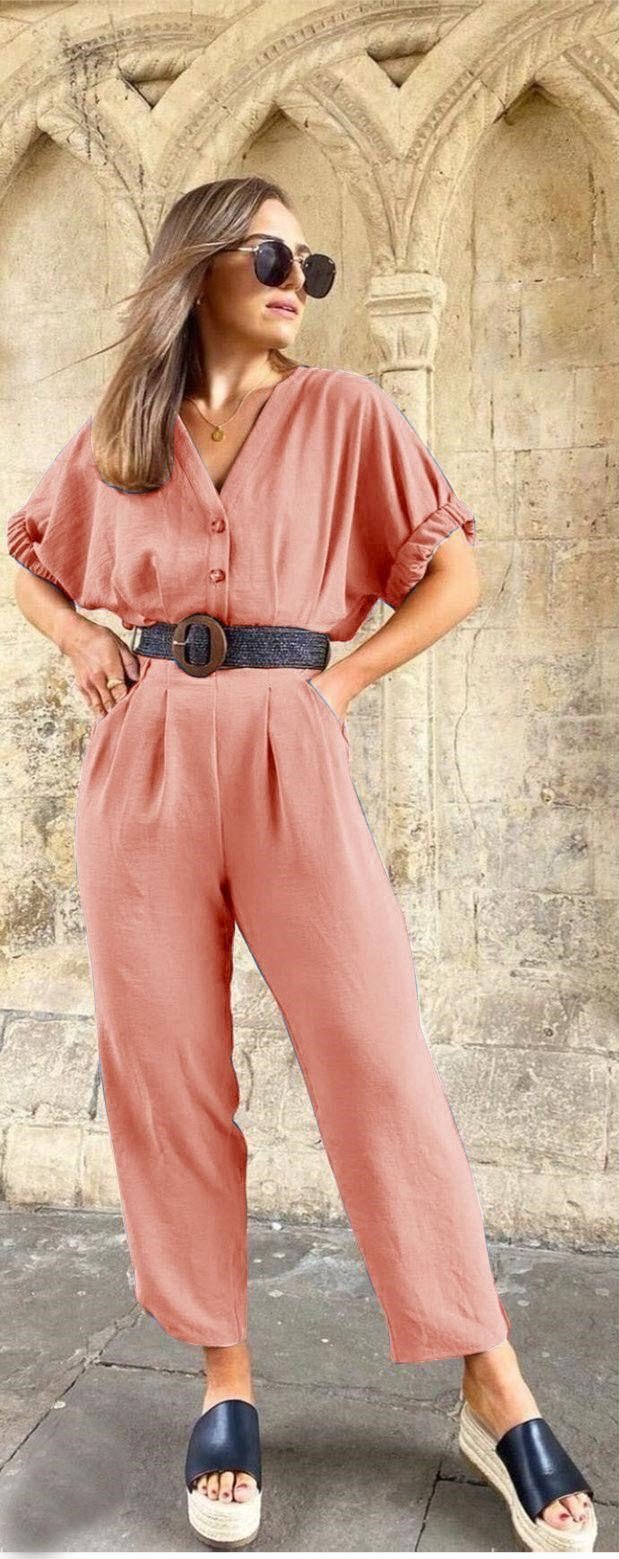 Linen Half sleeves jumpsuit - MASHUP