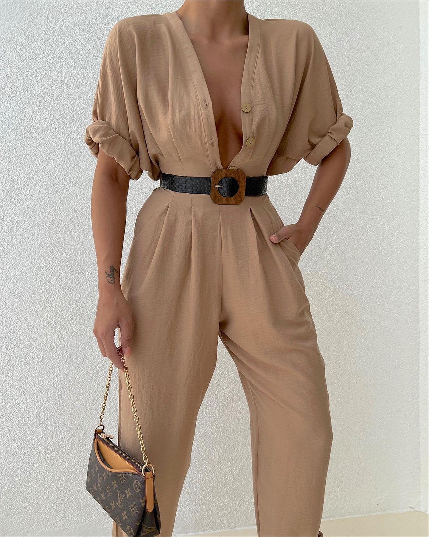 Linen Half sleeves jumpsuit - MASHUP