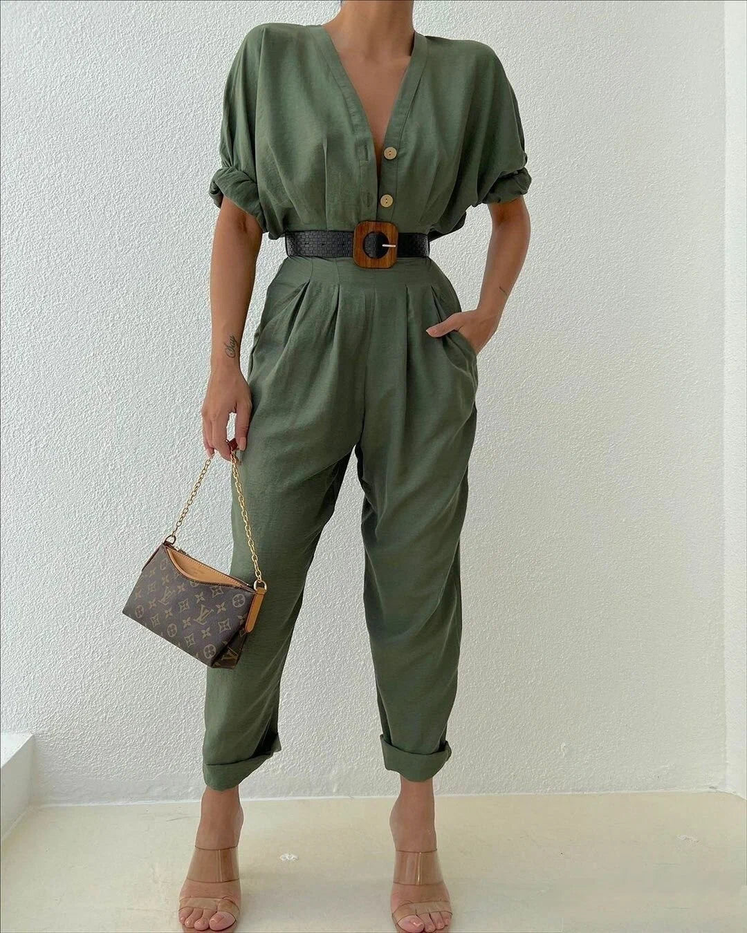 Linen Half sleeves jumpsuit - MASHUP