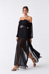 Long Black Off Shoulder Dress With Belt - MASHUP