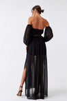 Long Black Off Shoulder Dress With Belt - MASHUP