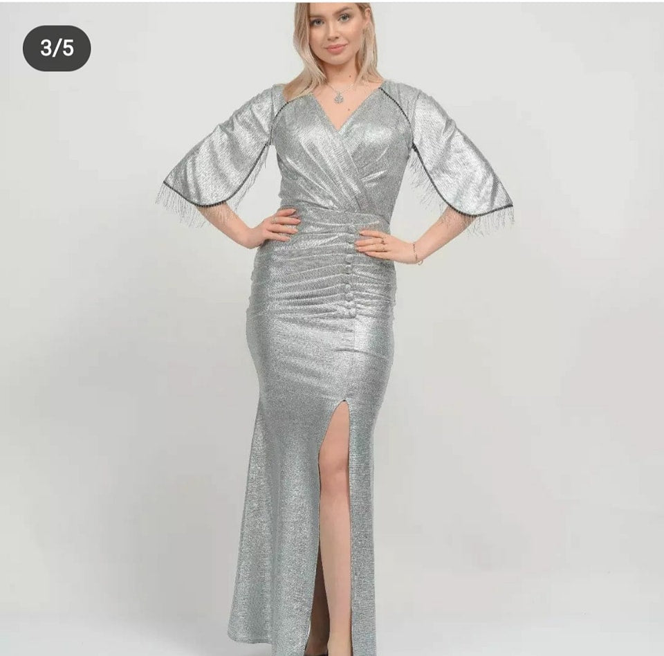 Metallic Pewter Sexy Latex Gown - MASHUP