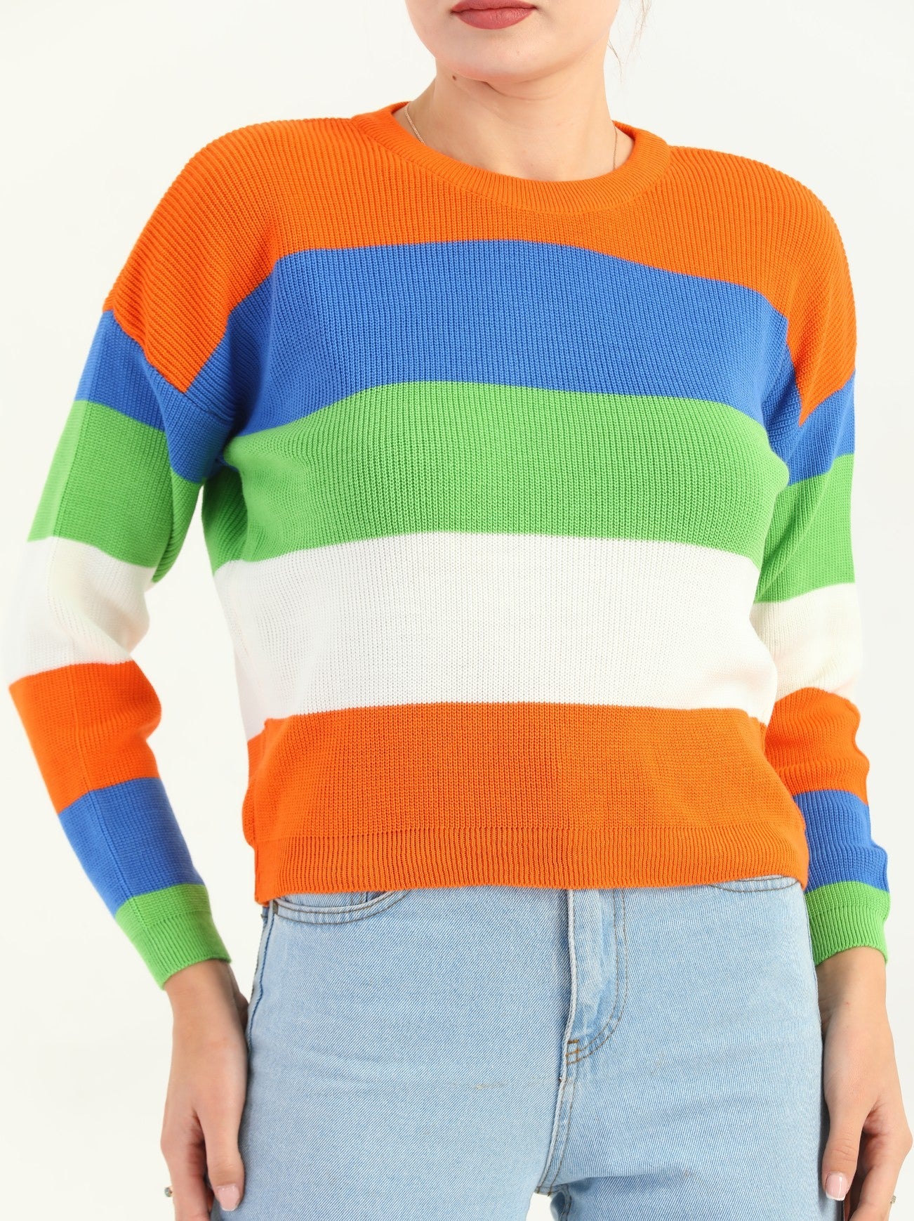 Neck Stripe Cotton Jumper - MASHUP