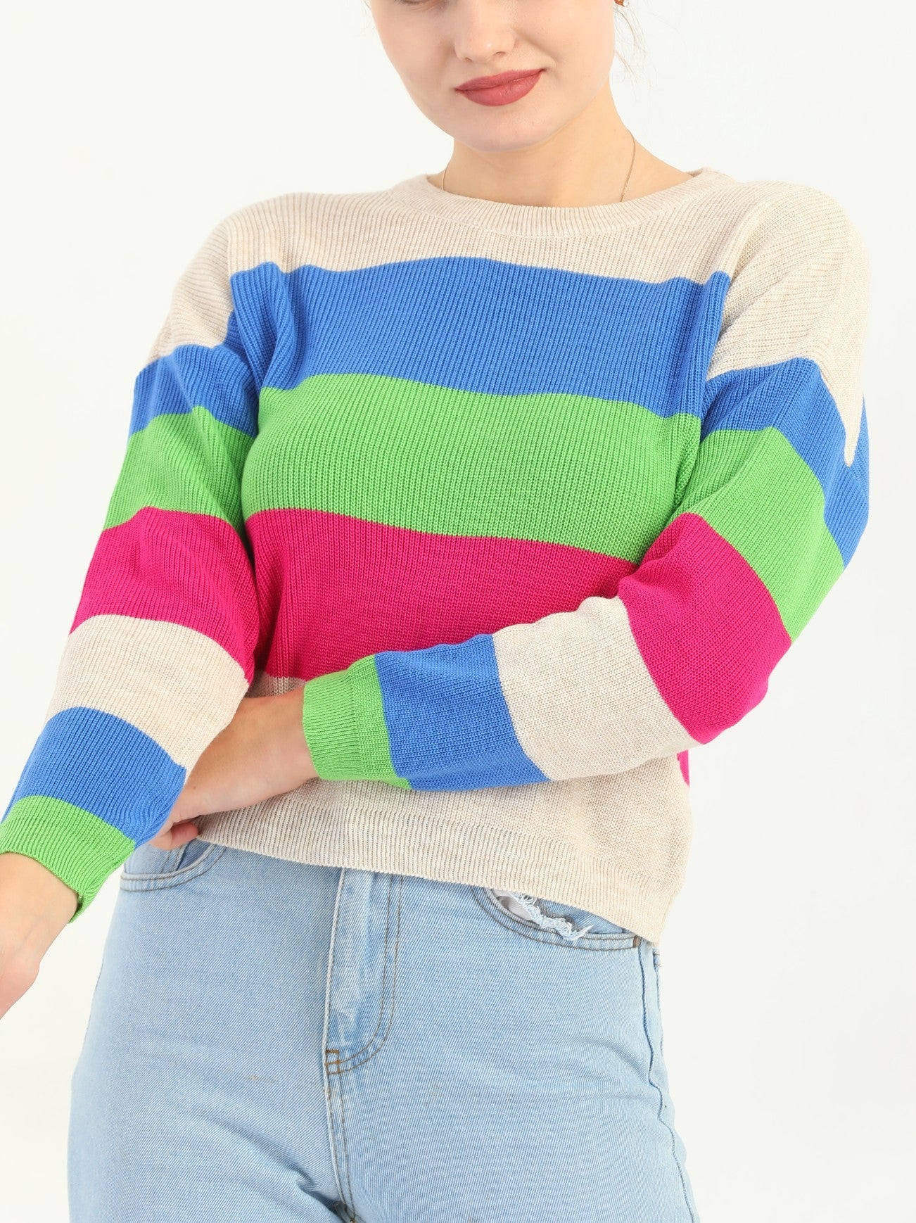 Neck Stripe Cotton Jumper - MASHUP