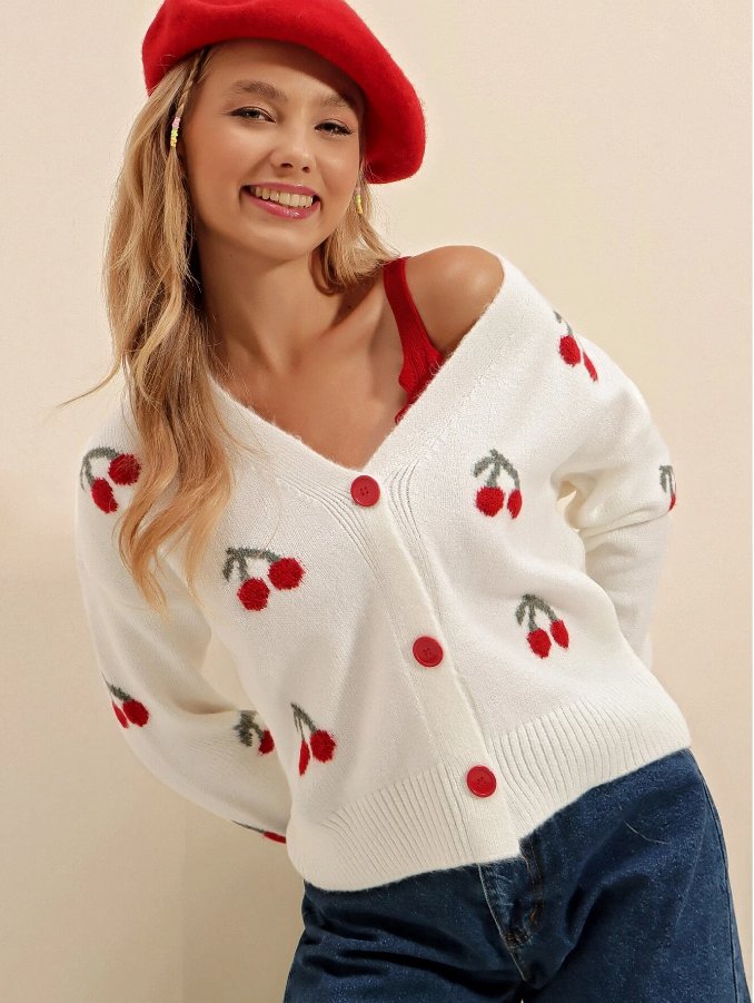 Ocean Love Vintage Print Kawaii Buttons Knitted Sweaters Women Spring - MASHUP