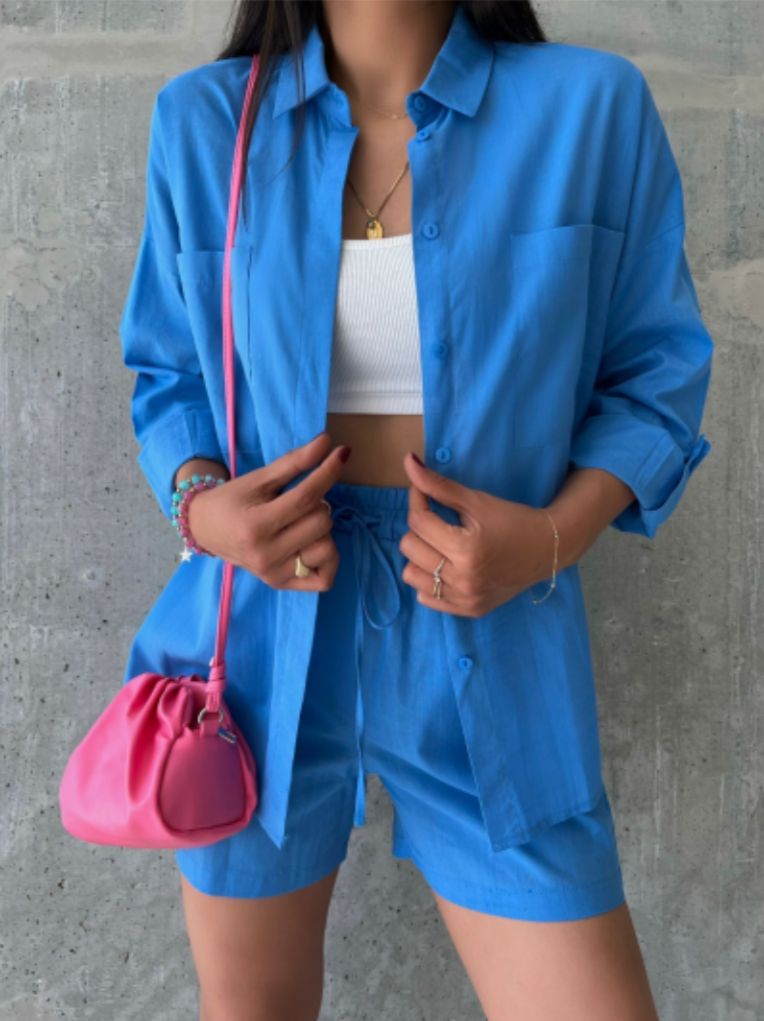 Oversized Shirt Suit With Shorts - MASHUP