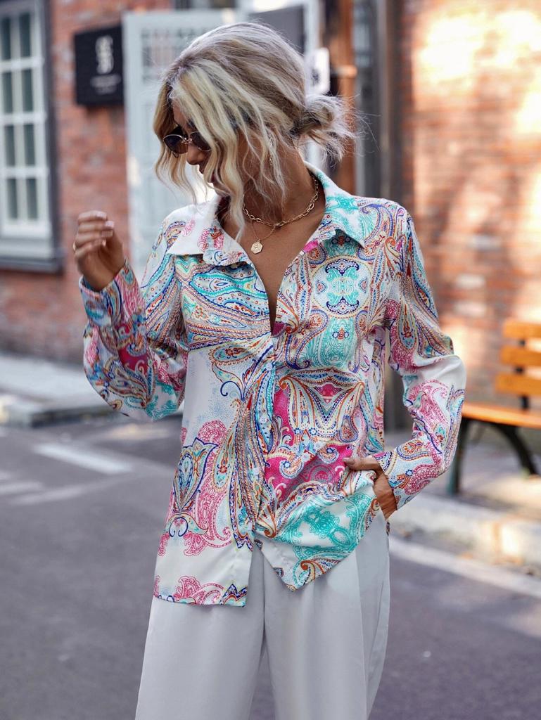 Patterned Satin Blouse with Button's - MASHUP