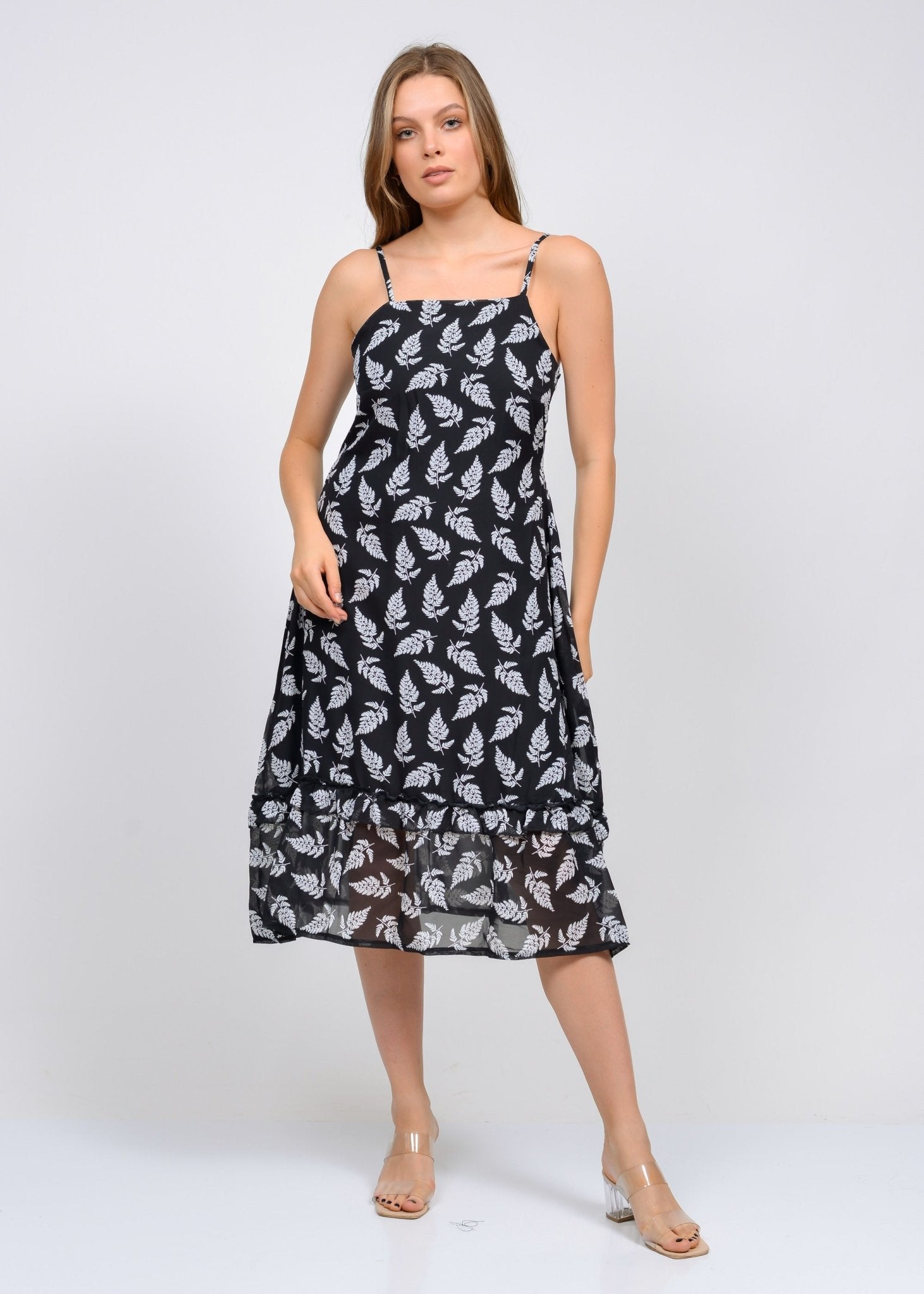 Printed Hem Ruffled Dress - MASHUP