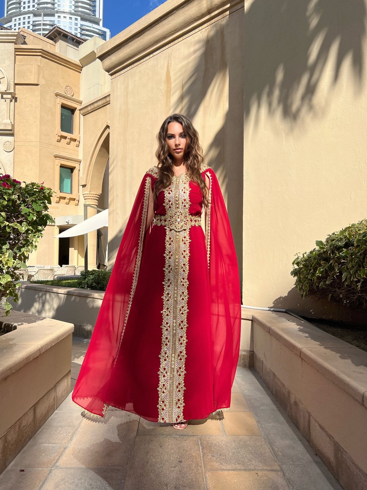 Red Abaya With Elegant Embroidery - MASHUP