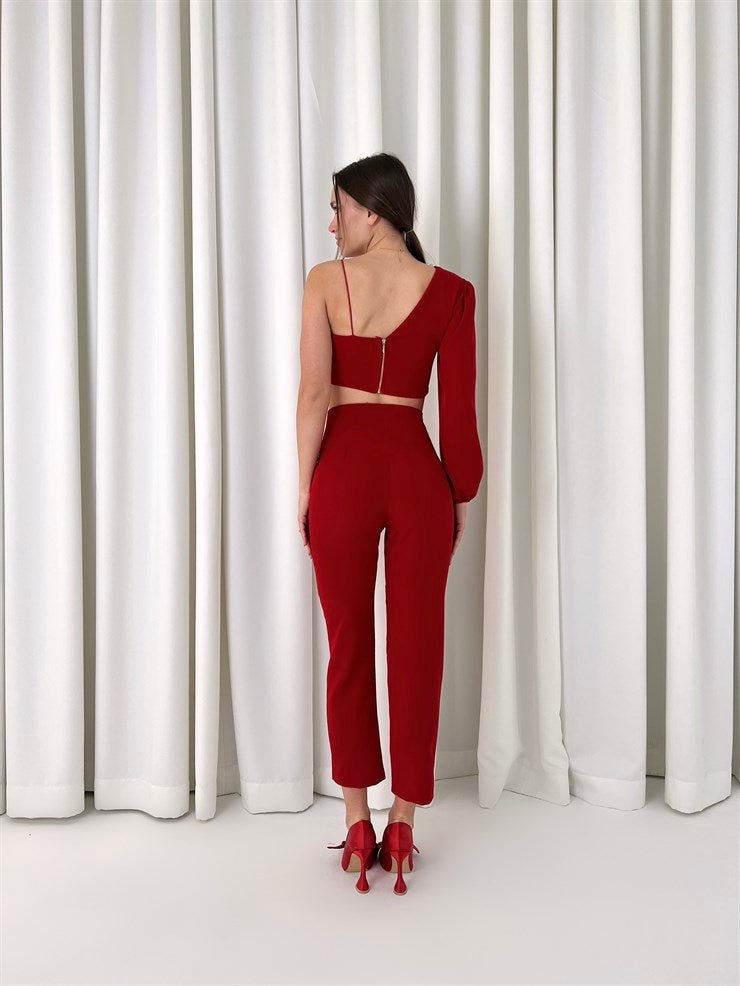 Red Funky one hand Top & Red Formal pant - MASHUP