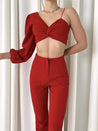 Red Funky one hand Top & Red Formal pant - MASHUP