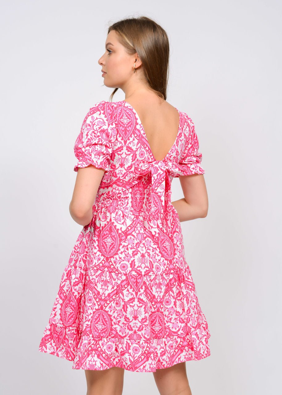 Ruffled Hem Printed Short Sleeves Dress - MASHUP