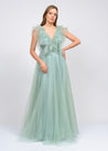 Ruffled Neck Flowy Evening Dress - MASHUP