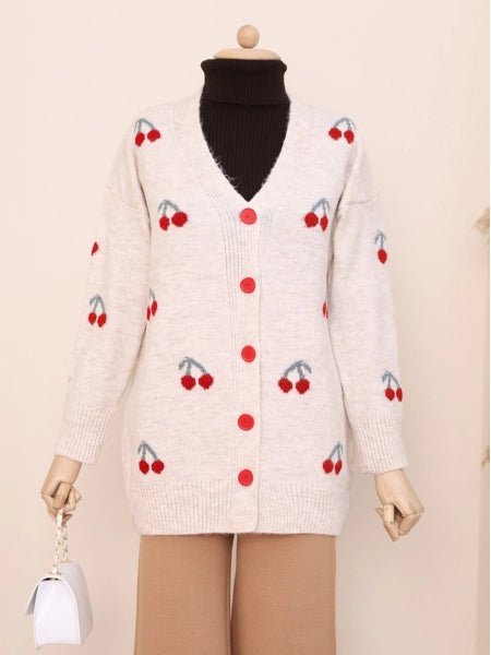 Soft Medium Length Cherry Embroidered Cardigan - MASHUP