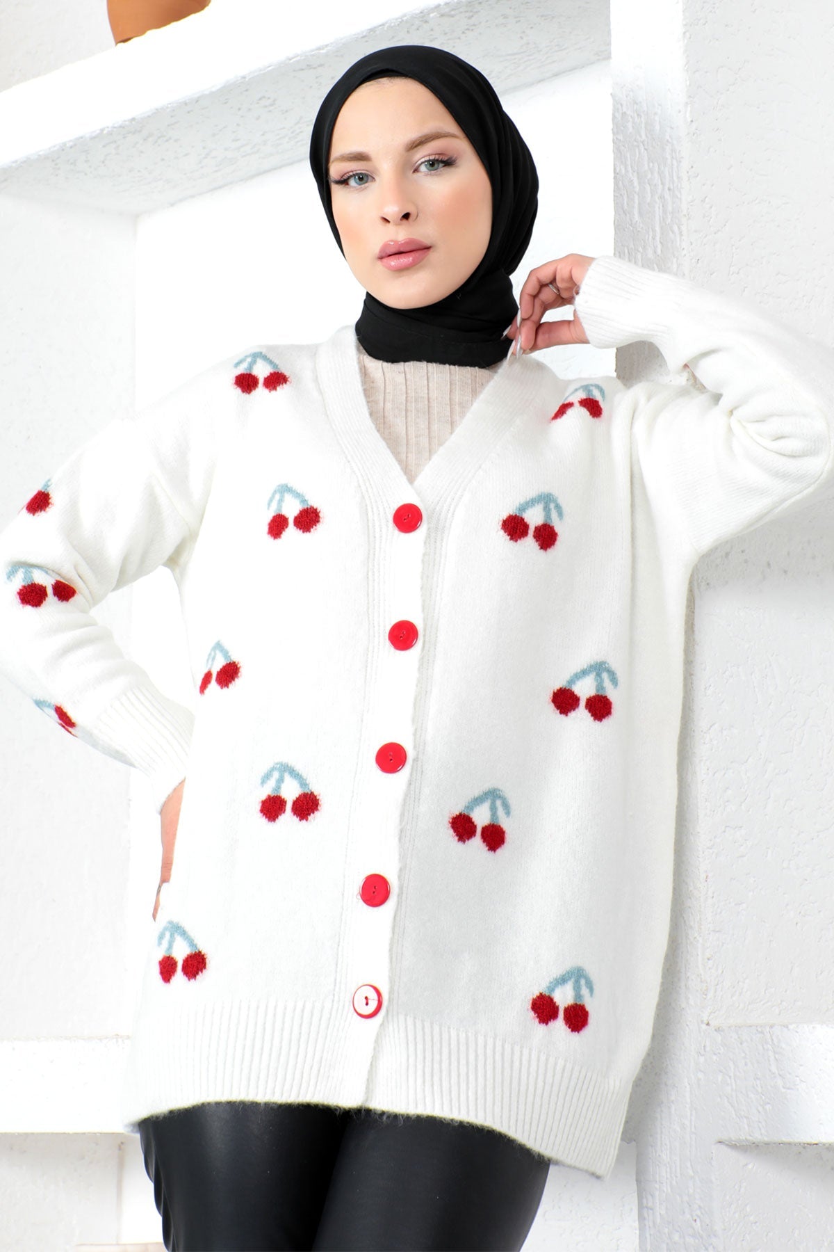 Soft Medium Length Cherry Embroidered Cardigan - MASHUP