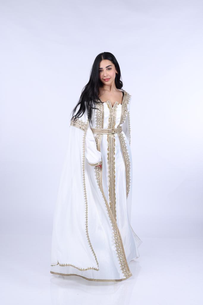 White Abaya With Golden work - MASHUP