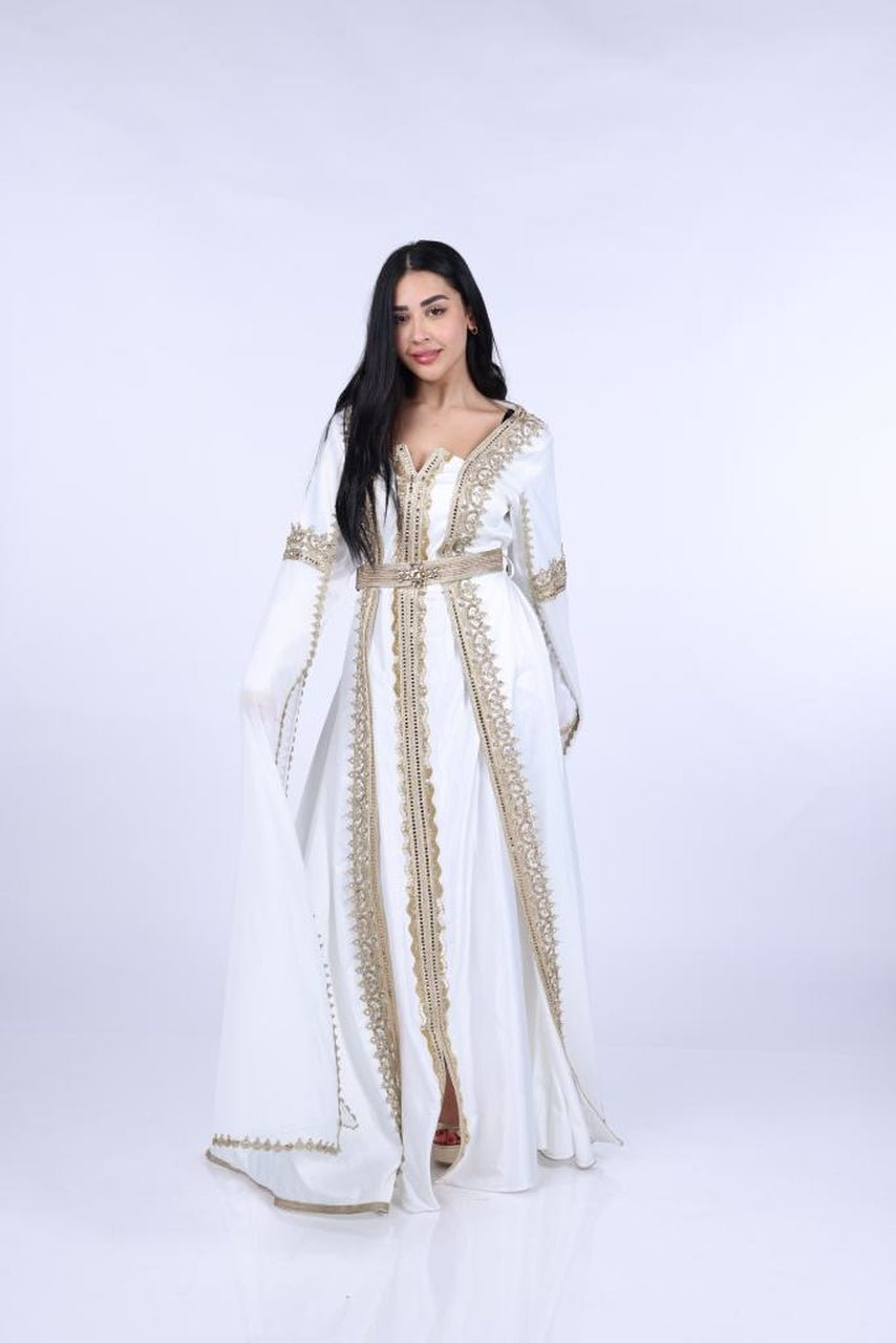 White Abaya With Golden work - MASHUP