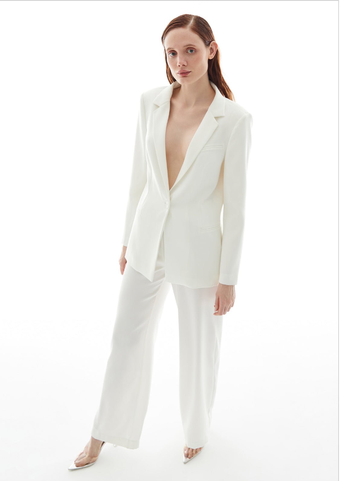 White Blazer With Loose Pant - MASHUP