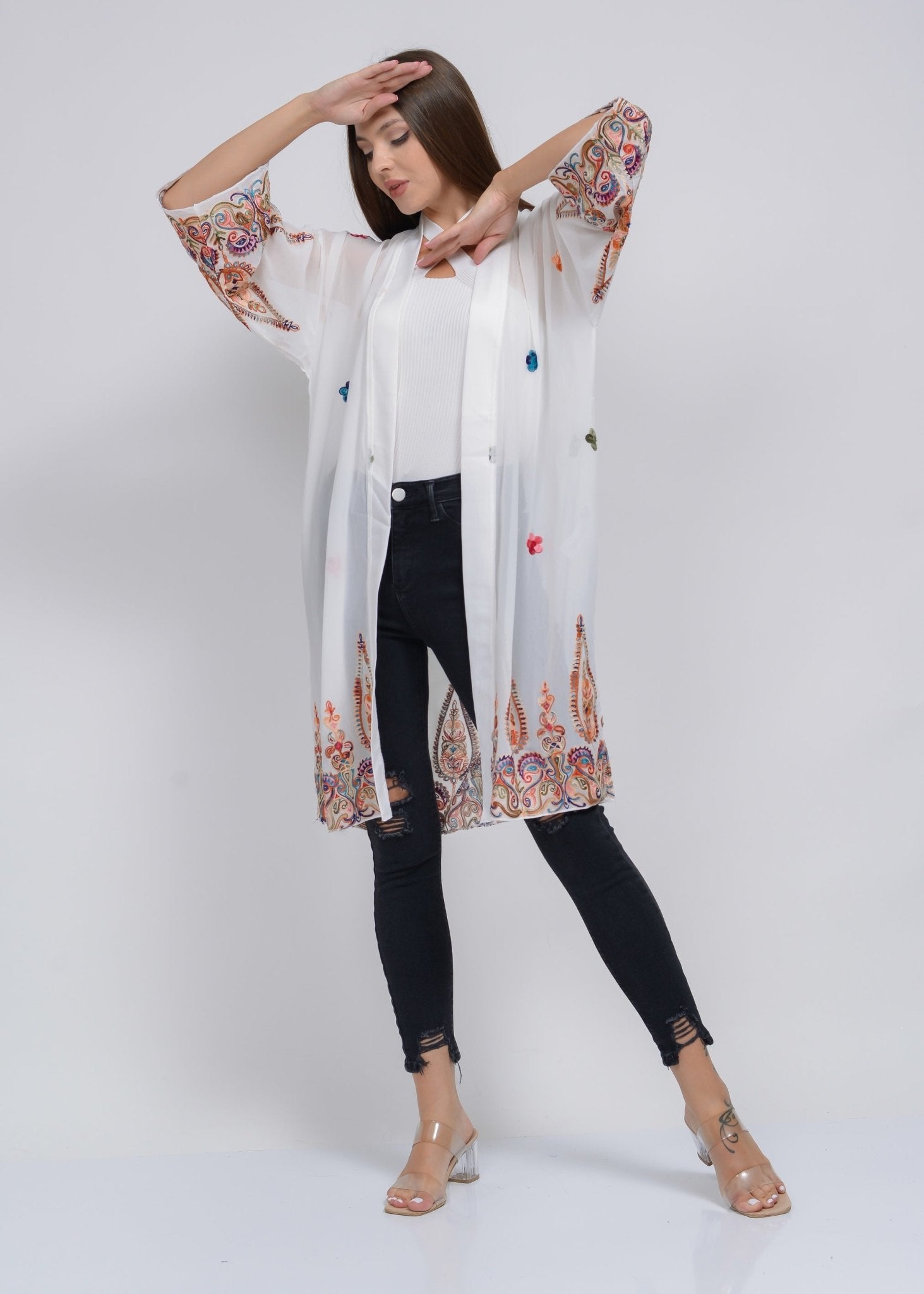 White Kimono with colorful print - MASHUP