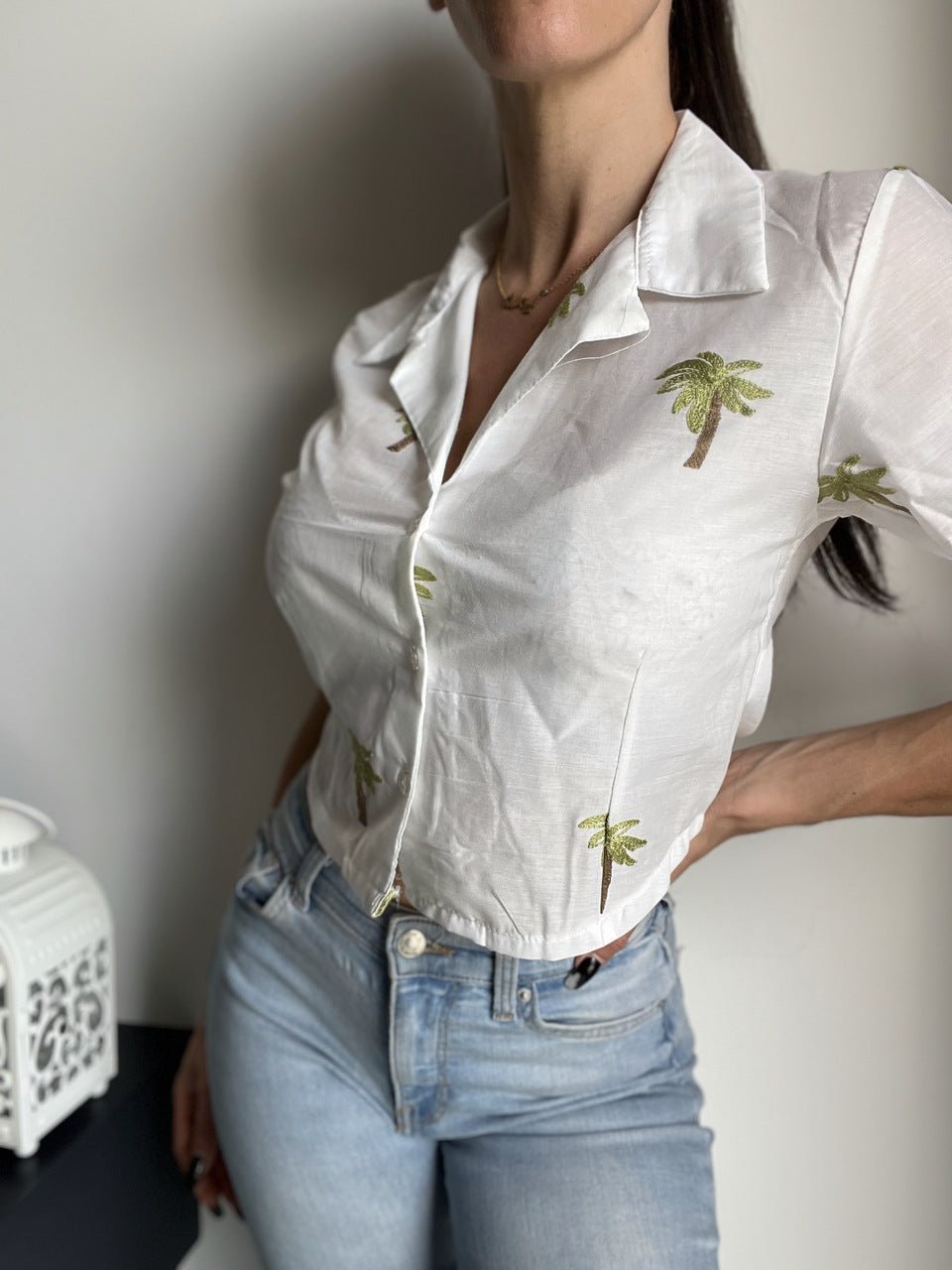 White Palm Tree Print Shirt - MASHUP