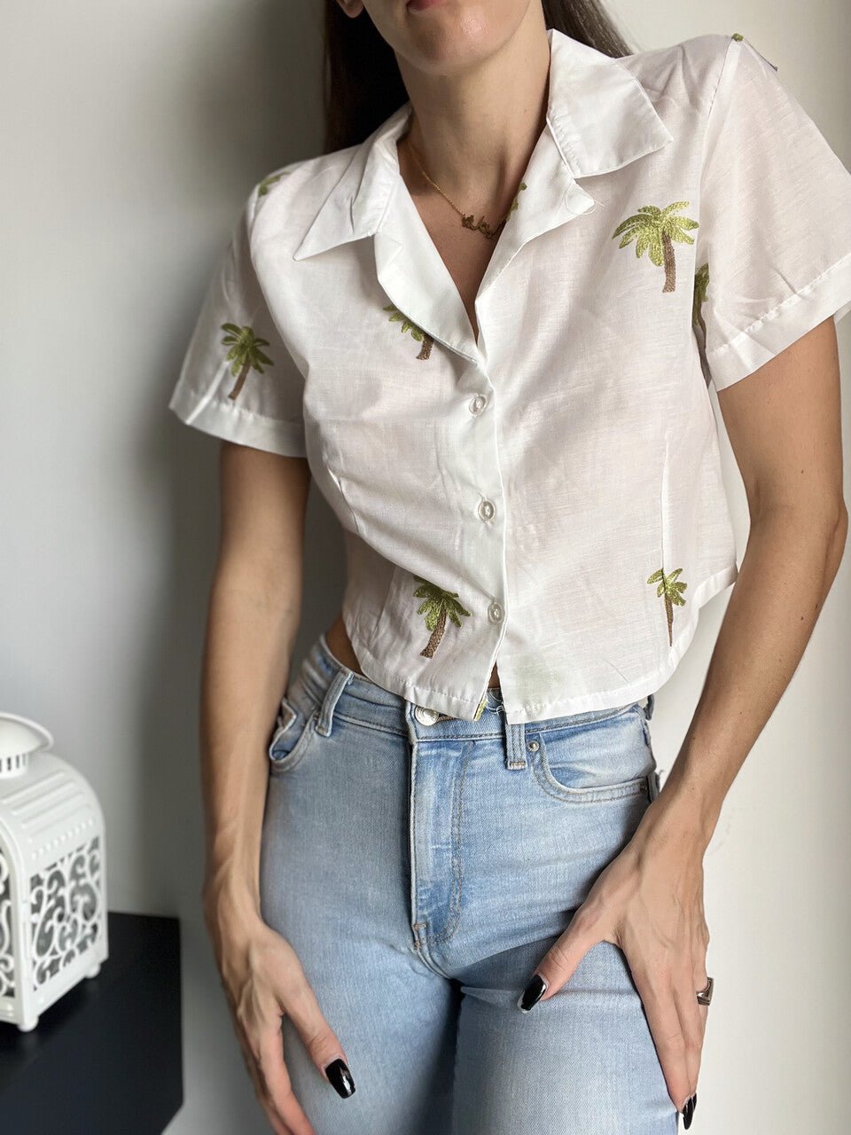 White Palm Tree Print Shirt - MASHUP