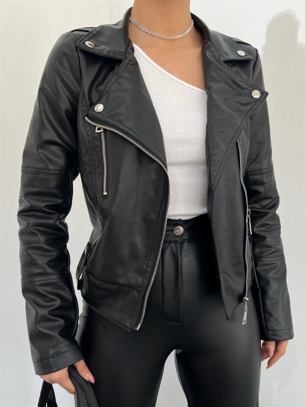 Women's Black Leather Jacket - MASHUP